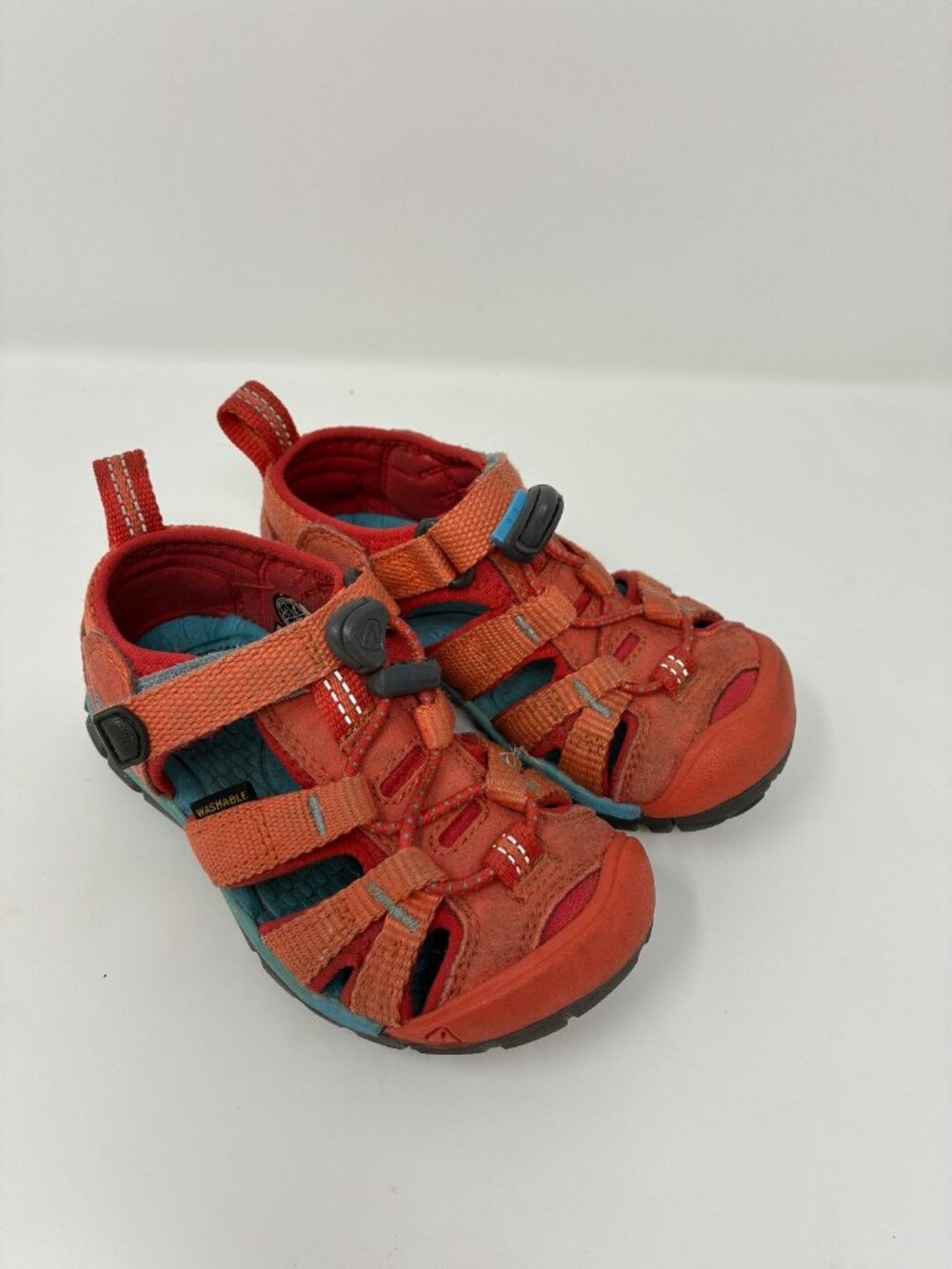KEEN Kids Sandals Size 8 Orange Teal Closed Toe Water Hiking Sport Shoes